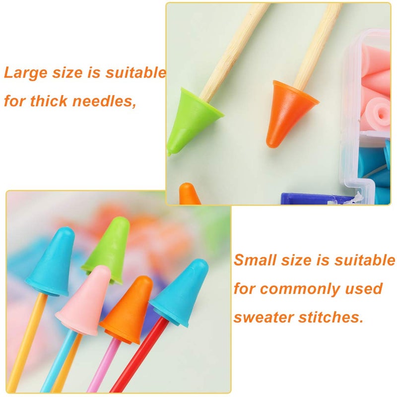 JNENERY 48 PCS Knitting Needles Point Protectors/Stoppers,Multi-Colored Needle Tip Stoppers with Plastic Box, 2 Sizes(32 PCS Small+ 16 PCS Big Knitting Needles Cap) Needle Tip Stoppers for Knitting Craft - Image 4
